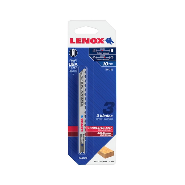 Lenox 4 in. Metal U-Shank Clean Wood Jig Saw Blade 10 TPI 3 pk 1991382 - main